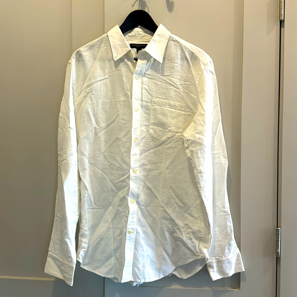 men's white linen blend slim fit shirt